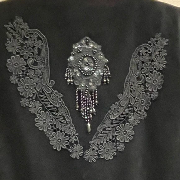 Ann n Eve Western Black Velvet Beaded Fringed Vest - Picture 5 of 8